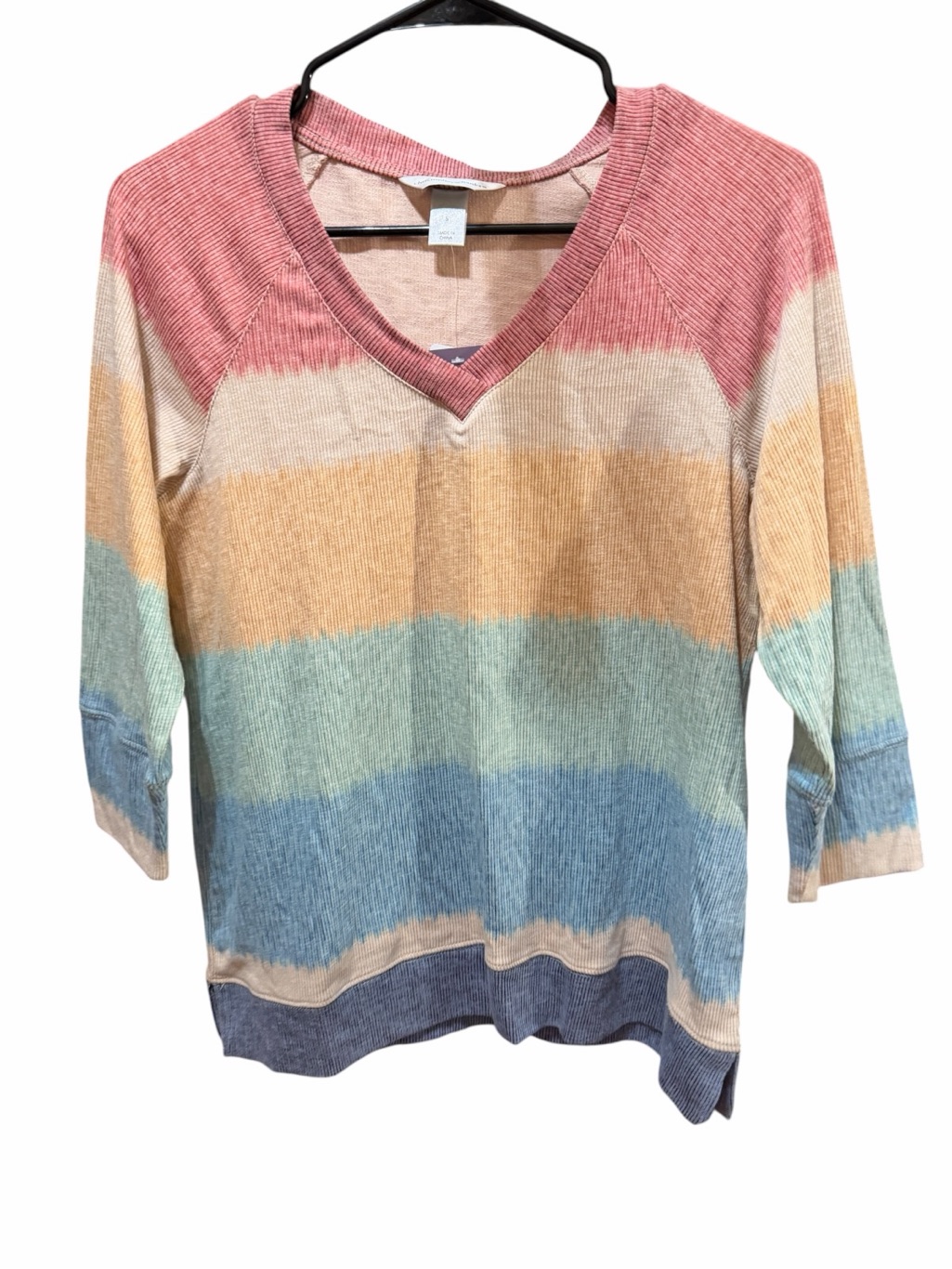 Christopher & Banks Striped V-Neck Pastel Sweater - Pink, Cream, Blue — image 2 of 8